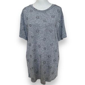 Zoe Karssen Silver Metallic Vampire Fang Print Crewneck Short Sleeve Top | M
